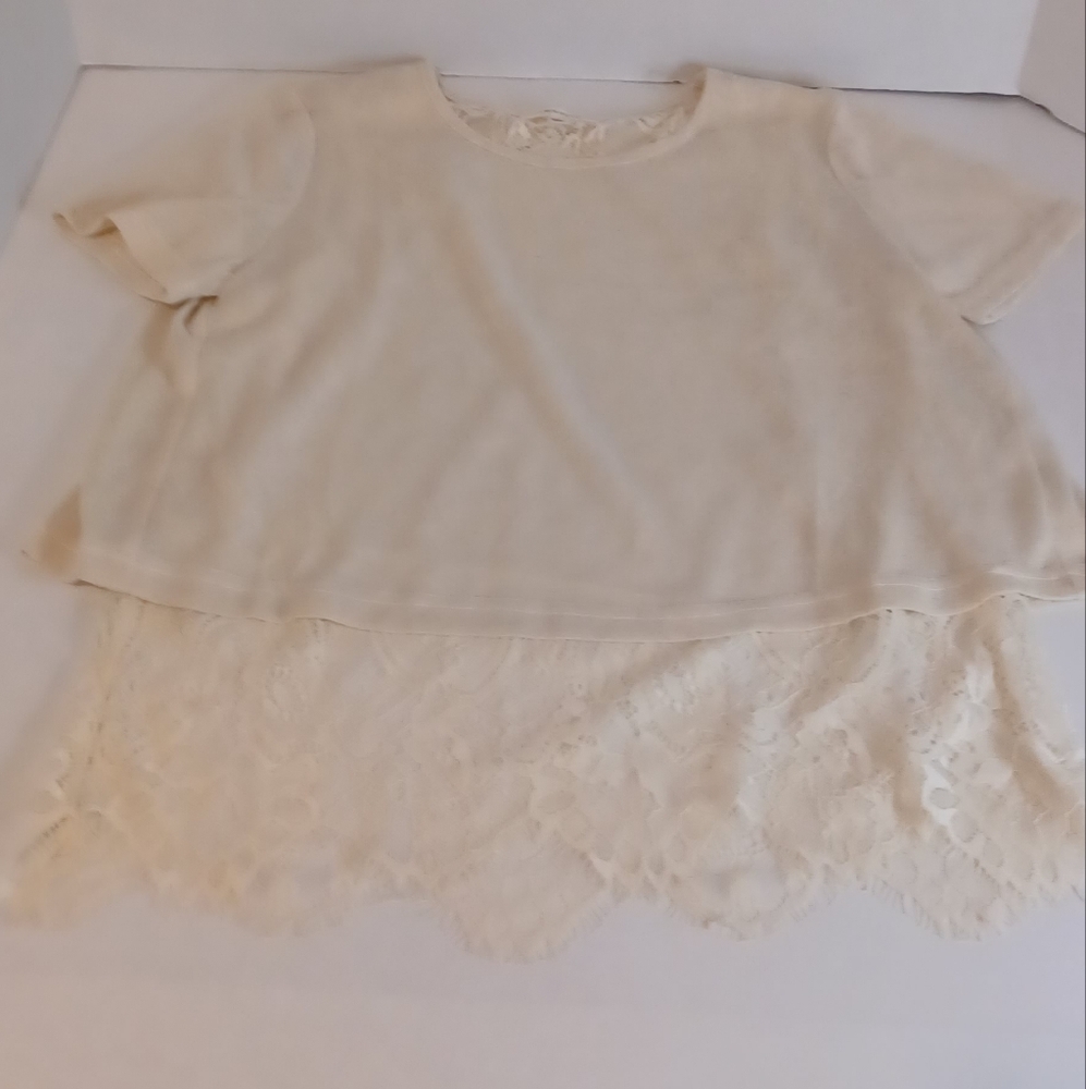 Chocolate USA Women's Small Off White Lace With Sweater Over‎ Top, Split Up Back